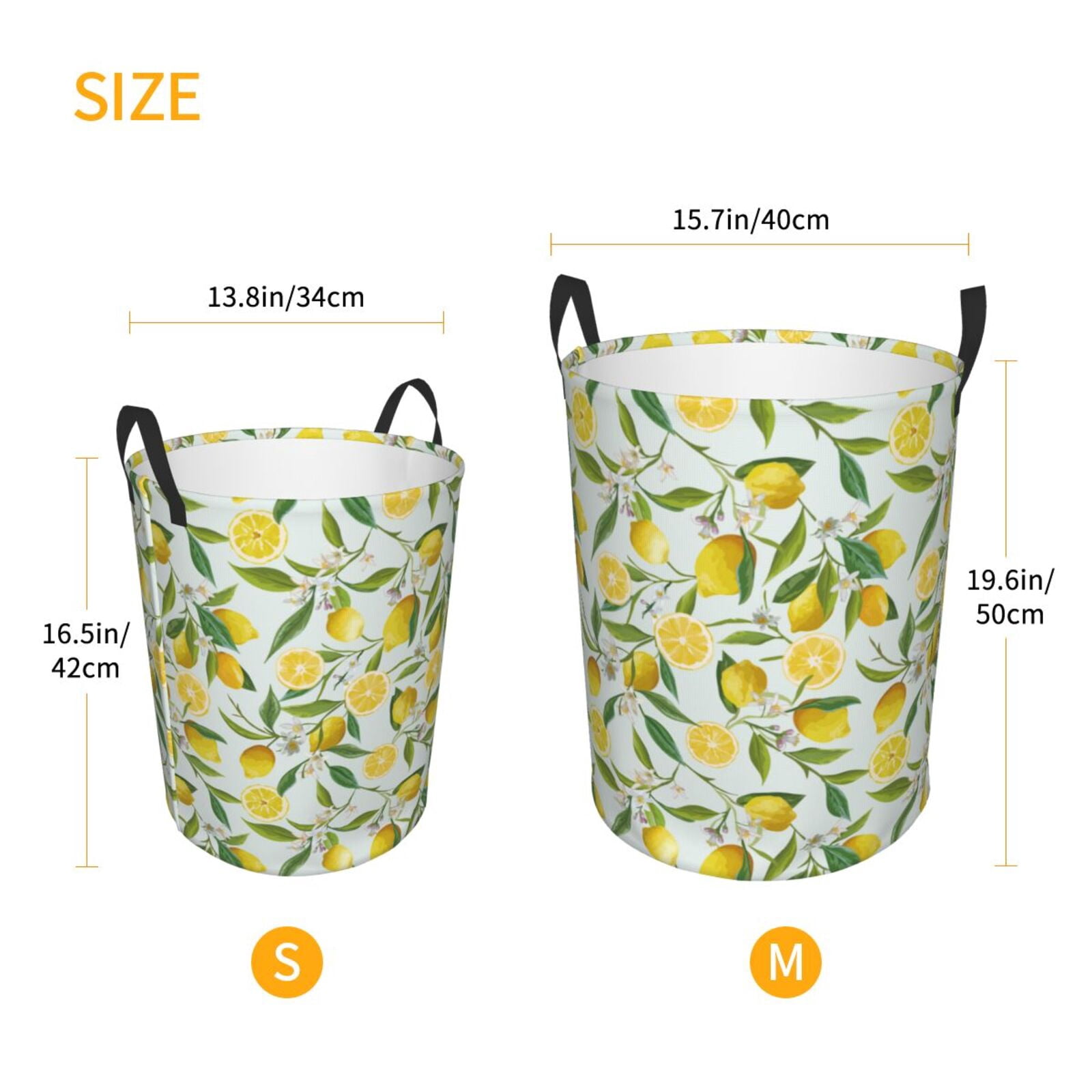 Large Laundry Basket with Handles - Cute Lemon Flower Leaves Kids Baby Dirty Clothes Laundry Hamper for Bedroom Aesthetic