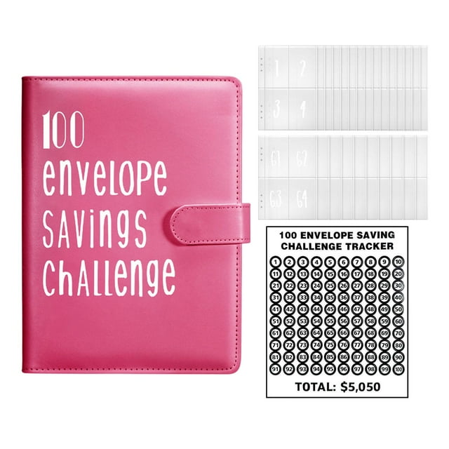 100 sobres Carpeta de desafío para ahorrar dinero Planificación y ahorro $5050 Durable A5 Rojo rosa sólido Zulema Carpeta de desafíos de ahorro