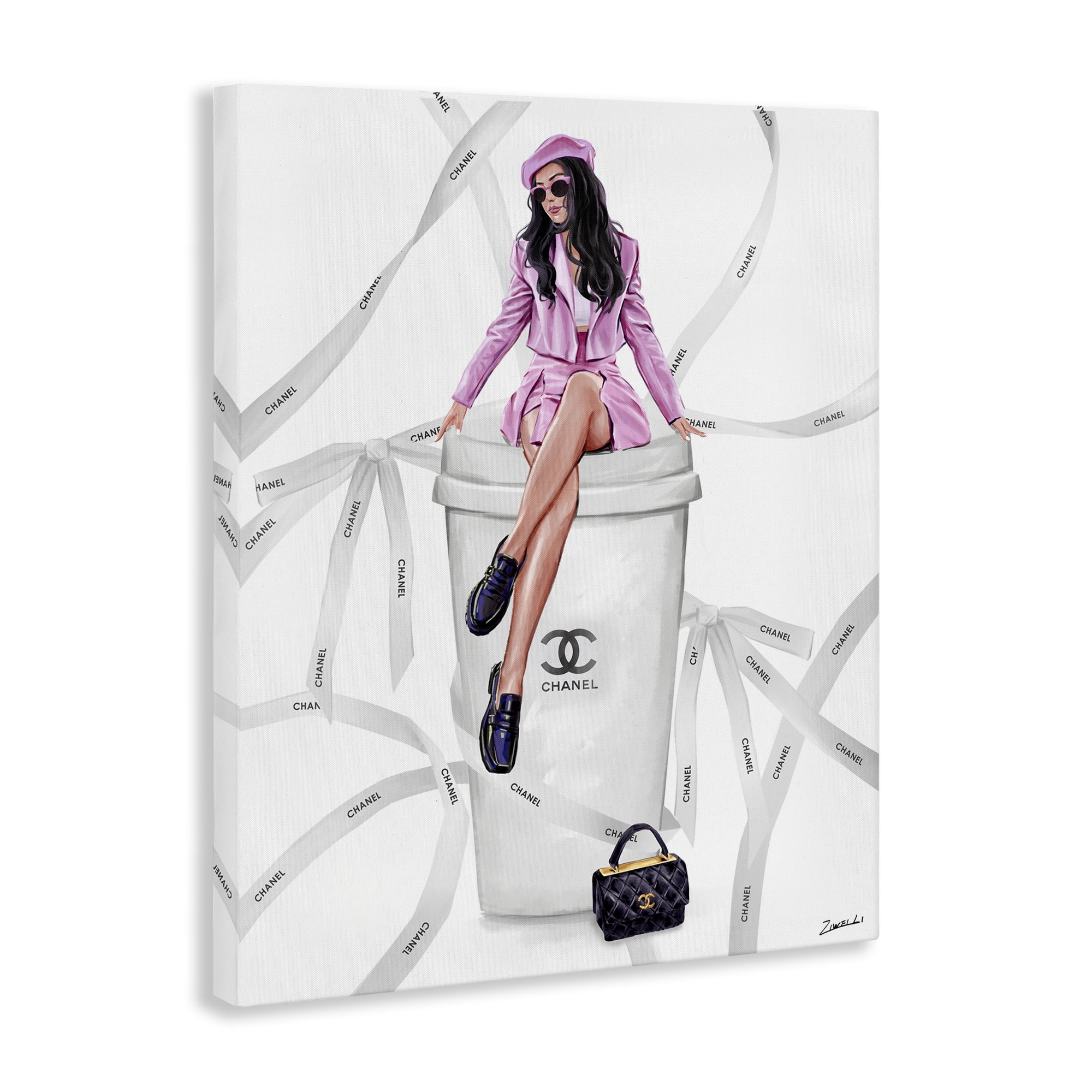 Stupell Industries Elegant Woman on Coffee Cup People Painting Wrapped Canvas Art Print Wall Art, 24 x 30