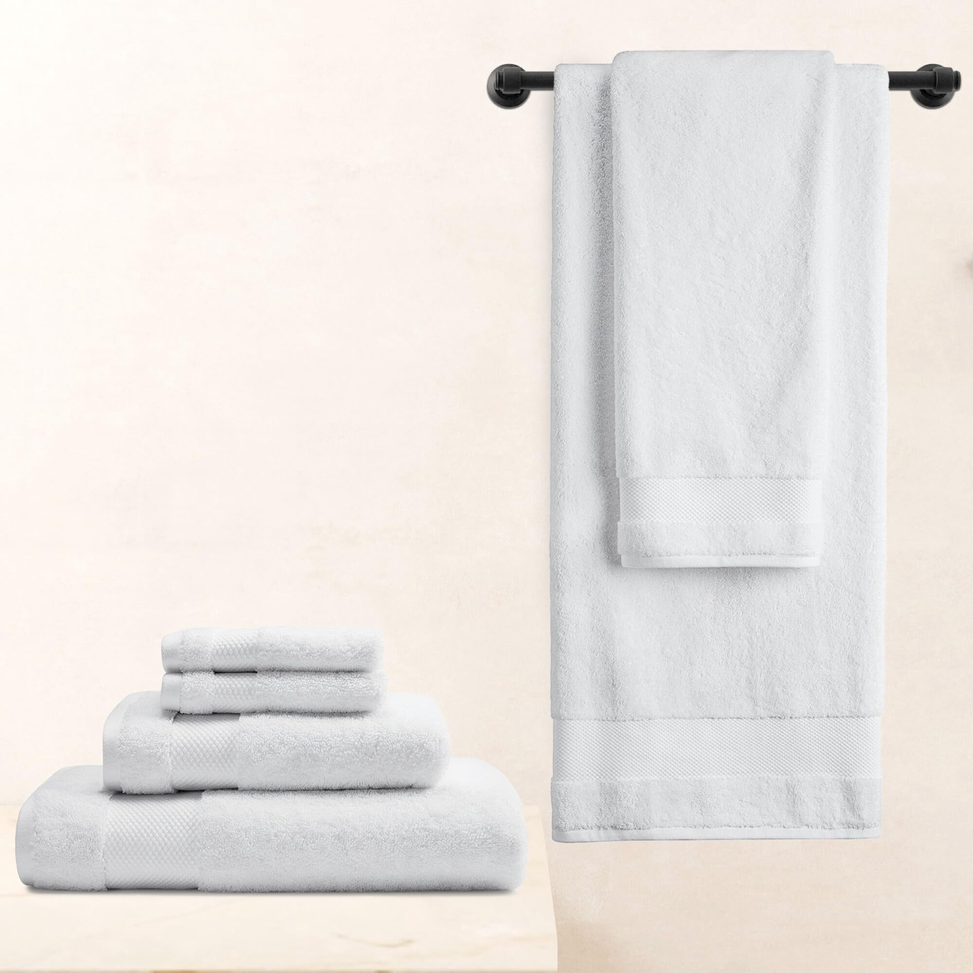 Bioweaves 100% Organic Cotton 700 GSM Plush 6-Piece Towel Set - 2 Bath Towels, 2 Hand Towels & 2 Washcloths - White