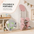 thumbnail image 4 of DKMOCO Foldable Toddler Slide, Kids Slide with Basketball Hoop & Ring Toss, Indoor Outdoor Playset for kids 1-3, Pink, 4 of 8