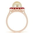 thumbnail image 2 of ANGARA Golden South Sea Cultured Pearl & Ruby Double Halo Ring in 14K Rose Gold for Women | June Birthstone, Birthday, Anniversary, Jewelry Gift for Women | Pearl Ring, 2 of 9