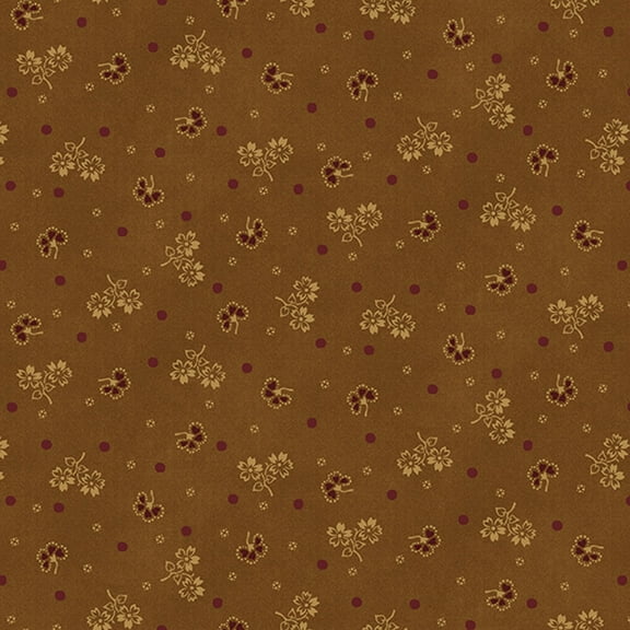 Henry Glass House On Summer Hill Tossed Outline Floral Brown Cotton Fabric By The Yard