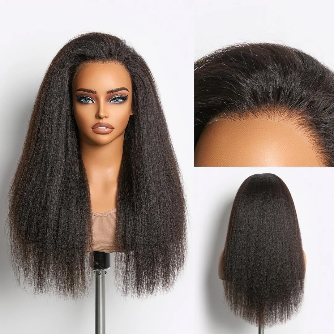 Strap Invisible Drawstring 360 Lace Wig Human Hair Pre Cut Lace Wear and Go Glueless Kinky Straight 200% Density Full Lace Wig 18 Inch