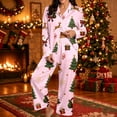thumbnail image 2 of Womens Christmas Pajama Set Long Sleeve Collared Sleep Shirt and Lounge Pants Festive Holiday Loungewear Outfit for Home, 2 of 5