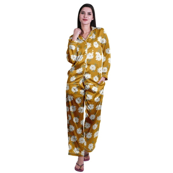 Moomaya Button Up Pajamas For Women Sleepwear Satin Nightwear Pants Loungewear