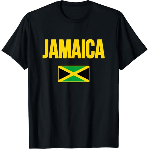 Retro Jamaica Flag Graphic Tee Shirt - Caribbean Heritage Pride Souvenir - Unisex Soft Cotton Short Sleeve Black Top