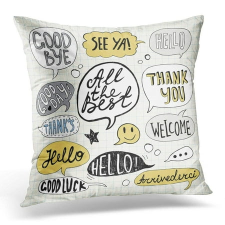 CMFUN Speech Bubbles with Handwritten Short Phrases Hello Thank You Good Bye Welcome Luck All The Best See Pillow Case Pillow Cover 20x20 (All The Best Speech)