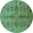thumbnail image 1 of Ahgly Company Machine Washable Indoor Round Oriental Turquoise Blue Industrial Area Rugs, 5' Round, 1 of 4