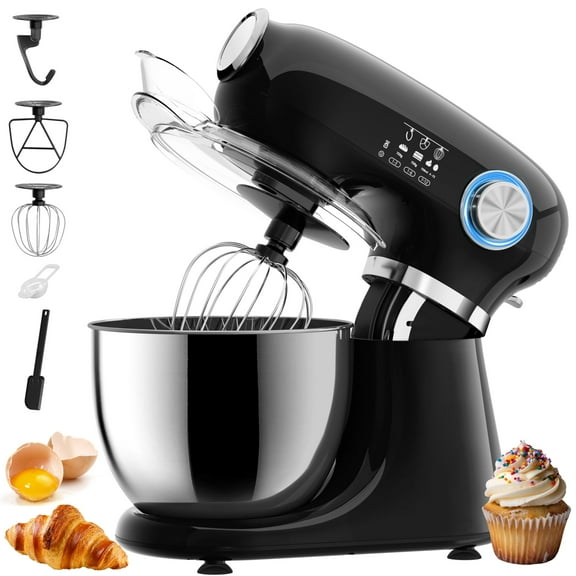 Auseo New Stand Mixer,6-QT 12-Speed Tilt-Head Kitchen Electric Mixer with Bowl, Dough Hook, Beater, Whisk for Most Home Cooks, (Black)