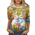 thumbnail image 2 of Ounisa Womens 3/4 Sleeve T Shirt Crew Neck Easter Bunny Printed Pullover Loose Fit Casual Spring Elegant Tops S-5XL, 2 of 5