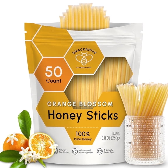 Snackathon Honey Sticks, Orange Blossom Pure Honey, 50 Count