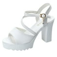 thumbnail image 1 of Womens Fish Mouth Rhinestone Platform High Heels Sandals Buckle Strap Shoes, 1 of 9
