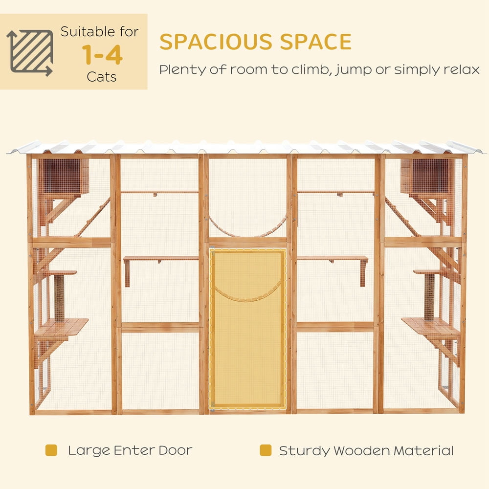 GVN Cat Catio Enclosure,Catio Playground Cat Window Box Outside Enclosure for Multiple Cats w/ Shelves & Bridges, Orange