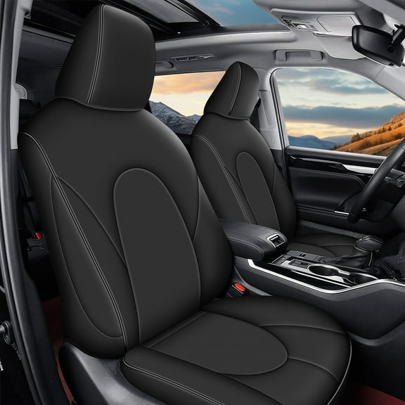 AOMSAZTO Custom Fit Highlander Seat Covers: for Toyota Highlander 2020-2024 2025 Three-Row 7 Seats,Second Row Captain Chair Full Set Faux Leather-Black