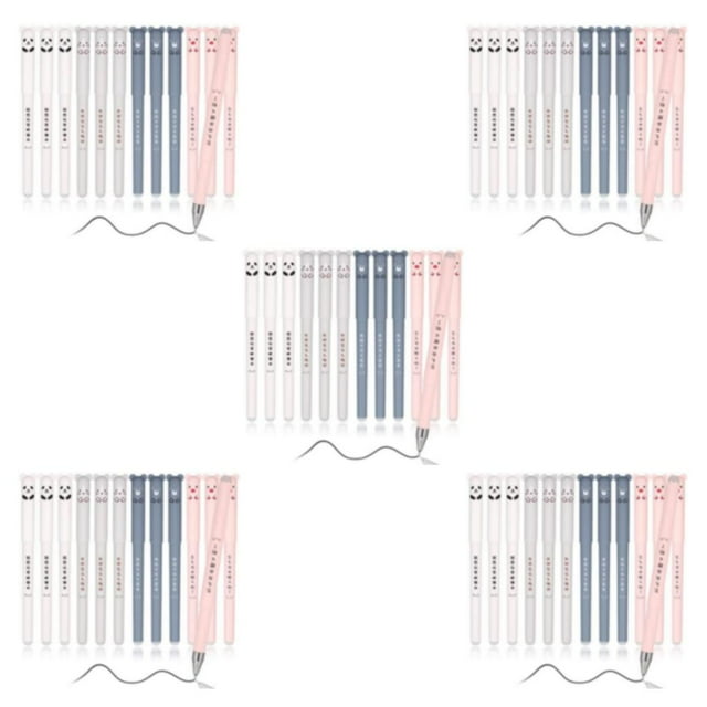 VONKY 12 Pcs Stylo à Bille Roulante à Écriture Fluide avec Mignon Dessin Animé Effaçable et Réécrire Grand Application Noir 5Ensemble