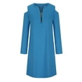 thumbnail image 6 of CALAFEBILA Sun Dresses for Women Casual Beach Long Sleeve Solid Color Mini Sweatshirt Dress Tunic Pockets Zipper Neck Short Junior Dresses, 6 of 6
