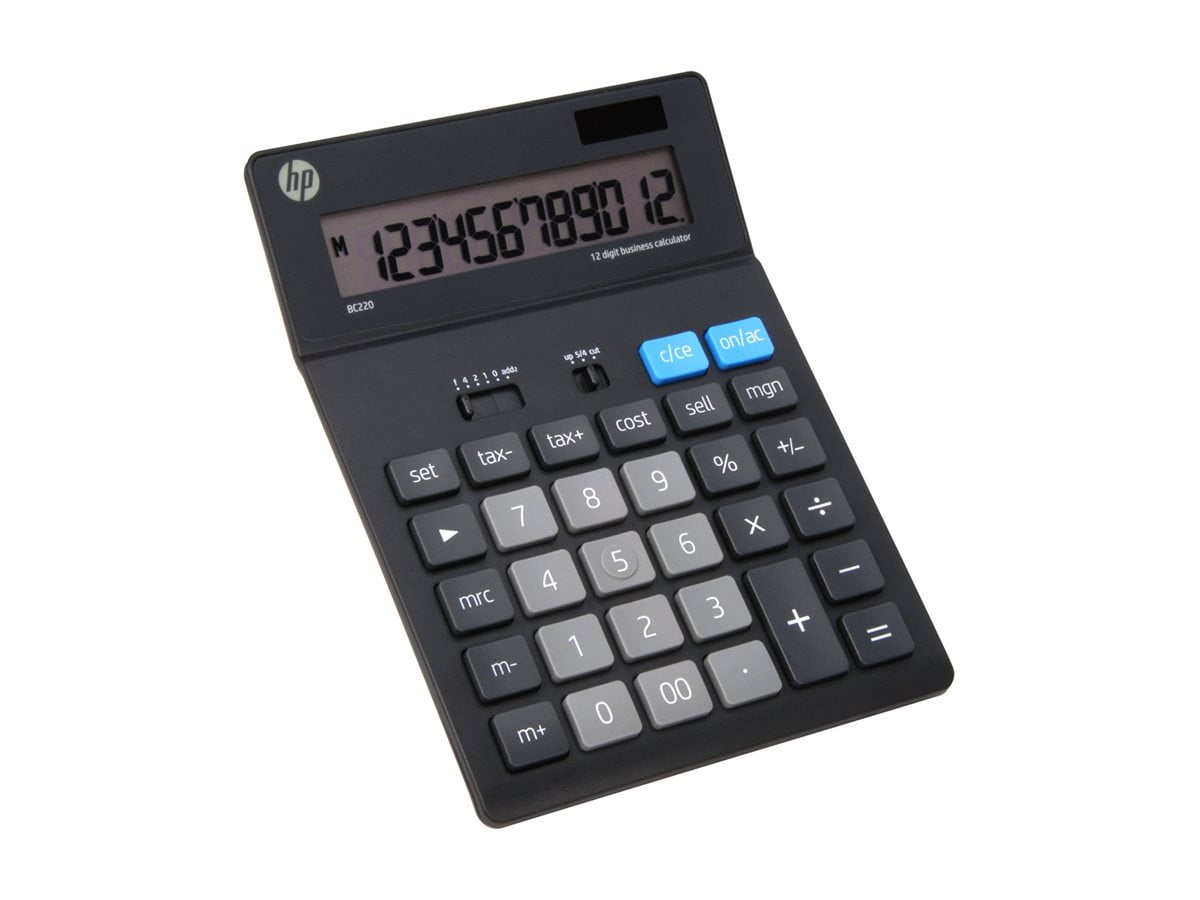 HP 12-digit Solar Powered Desktop Calculator - Plastic Keytop, Backspace Key, Decimal Point Selector Switch, Rounding Selector, Dual Power - 1 Line(s) - 12 Digits - LCD - Battery/Solar Powered