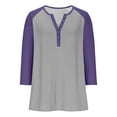 thumbnail image 4 of aidice 3/4 Length Sleeve Womens Tops Casual Notched V Neck Button Comfy Fitting Color Block Shirts, 4 of 9