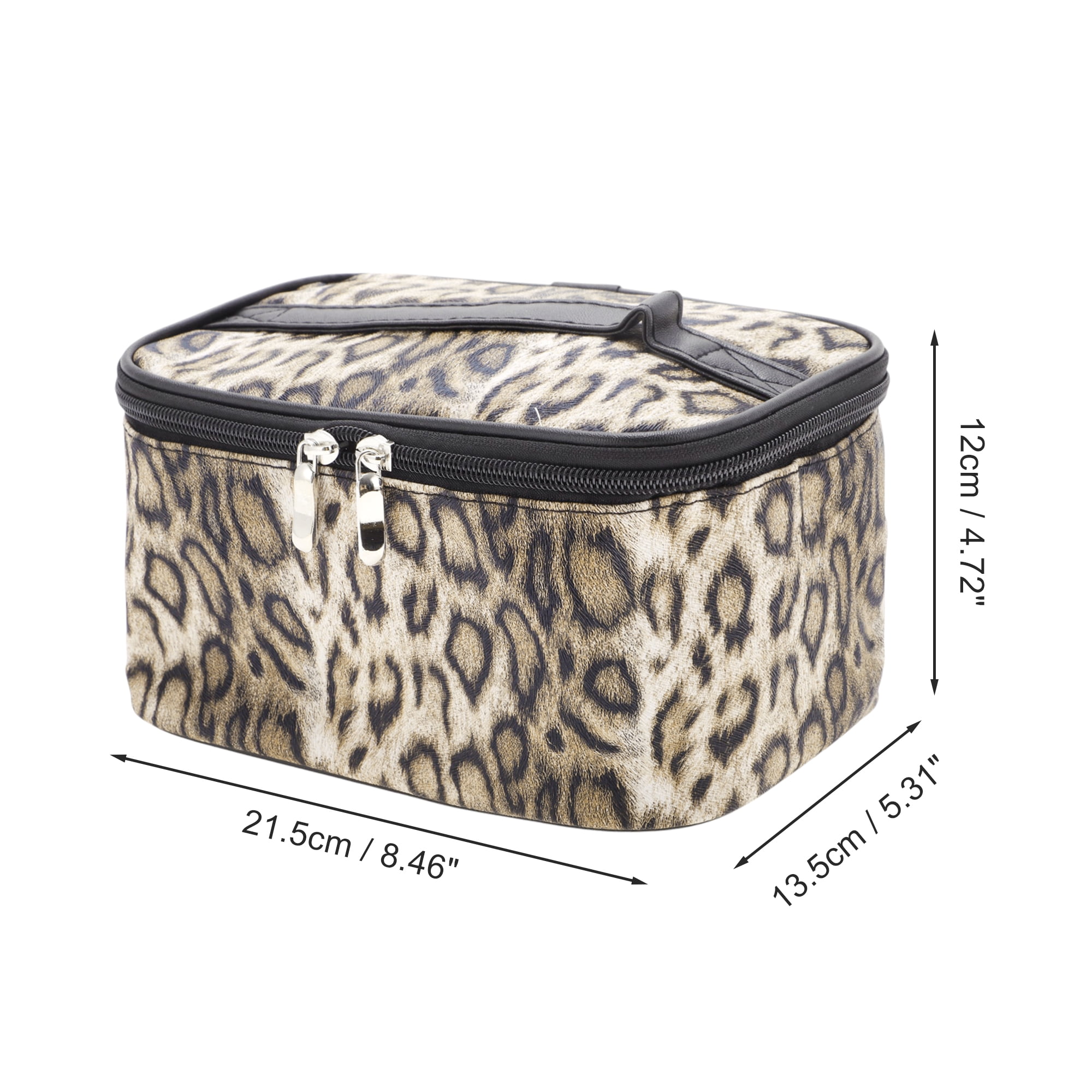 Unique Bargains 1 Pc Rectangle Leopard Print Makeup Bag Stylish Design Beige Coffee Color