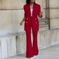 thumbnail image 2 of Womens 2 Piece Outfits Casual Business Blazer with Pants Suits Double-Breasted Long Sleeve Jacket and Flared Pants, 2 of 5