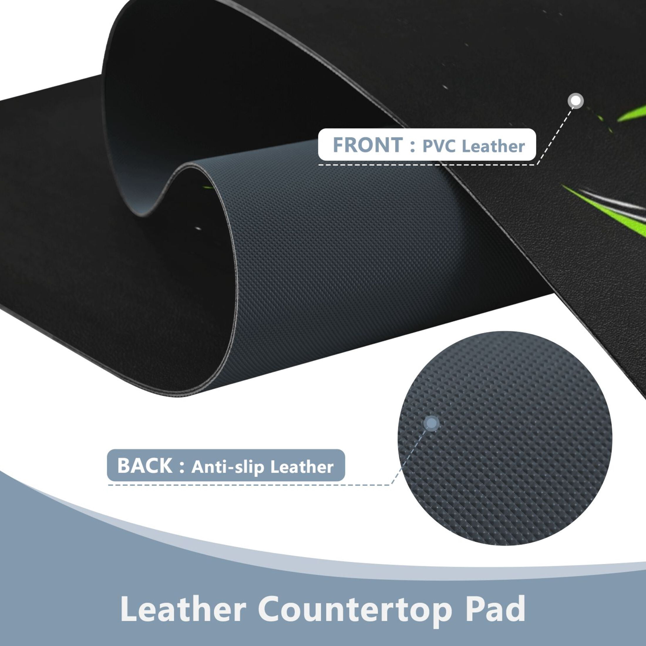 Wobogo Green Fangs Gaming Mouse Pad Non-slip Leather Desk Mat Water Resist Keyboard Pad for Gamer Office 23.6×47.2in