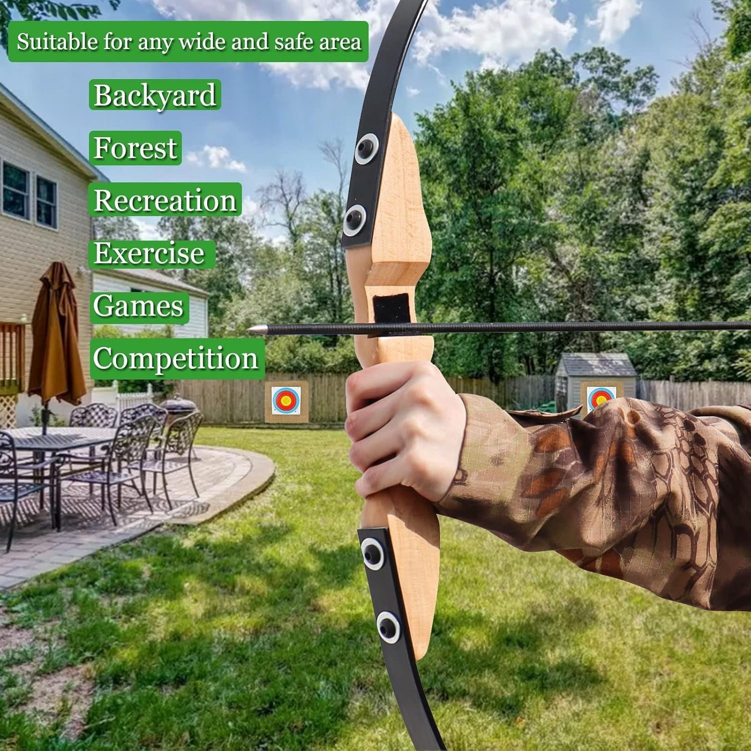 Piaoyu 40LB Right Handed Bow, Outdoor Adult Beginner Shooting Training Practice Traditional Wooden Recurve Bow and Arrow Set