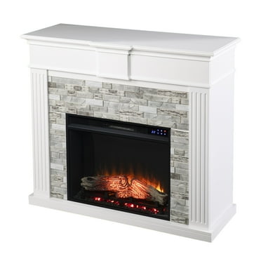 SEI Furniture Bondale Touch Screen Wood Electric Fireplace in White/Gray