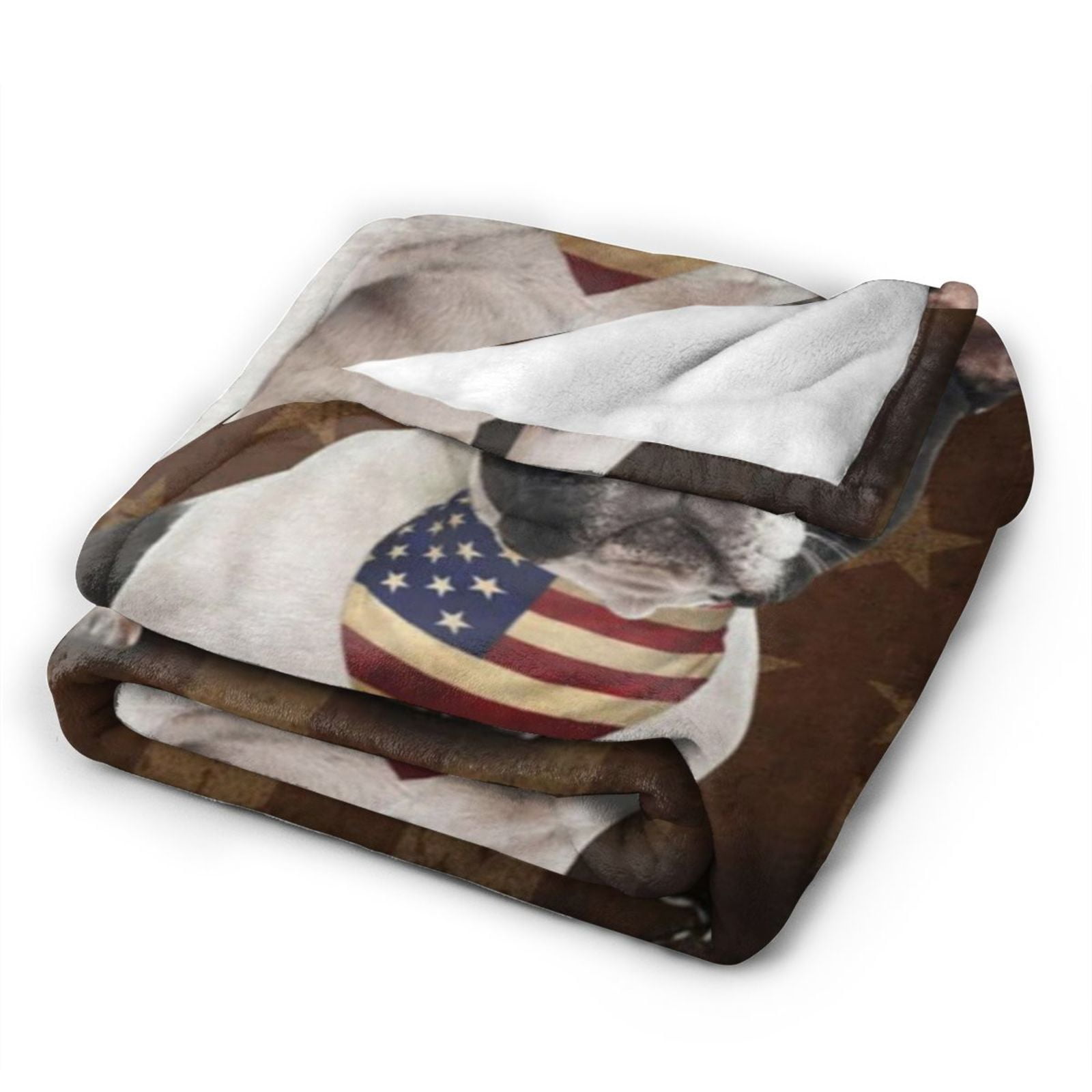 Wijzvio Boston Terrier Bulldog Dog With Vintage American Flag Throw Blanket Soft Fuzzy Fleece Blanket For Couch Bed Living Room Decoration 50"X40"