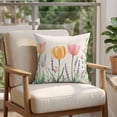 thumbnail image 4 of 16x16 Pillow Covers Set of 2, Spring Floral Square Throw Pillow Covers for Couch/Sofa/Living Room, Pink Yellow Tulip Botanical Summer Decorative Soft Pillowcases for Couch Throw Pillows, 4 of 9