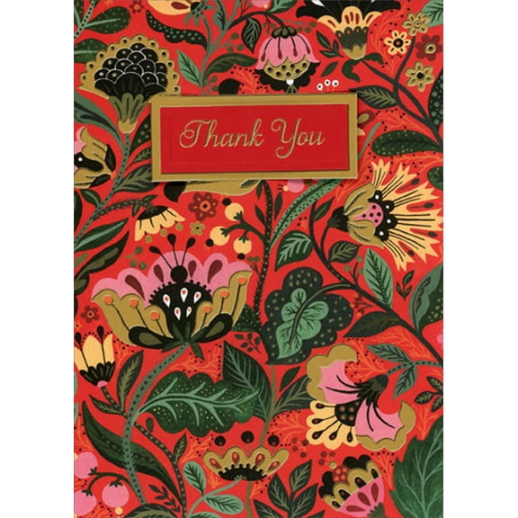 RSVP Ornate Dark Red Floral Pattern : Red and Gold 3D Tip On Banner Premium Thank You Card
