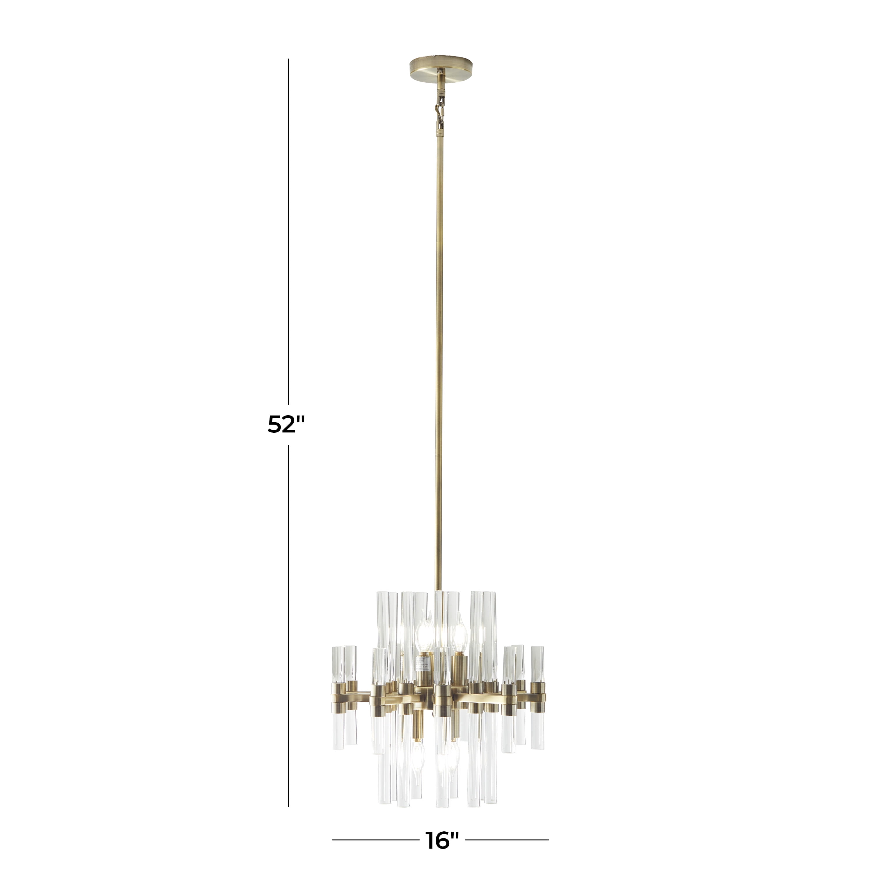 DecMode 16" x 52" Gold Metal Crystal Embellished 8 Light Chandelier with Link Style Chain, 1-Piece