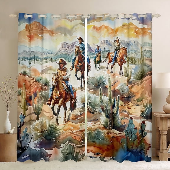 Homewish Teens Western Cowboy Black Out Curtains,Exotic Style Curtains Pack of 2 (42x63 Each),Retro Vintage Bedroom Curtains,Luxury Bedroom Decor