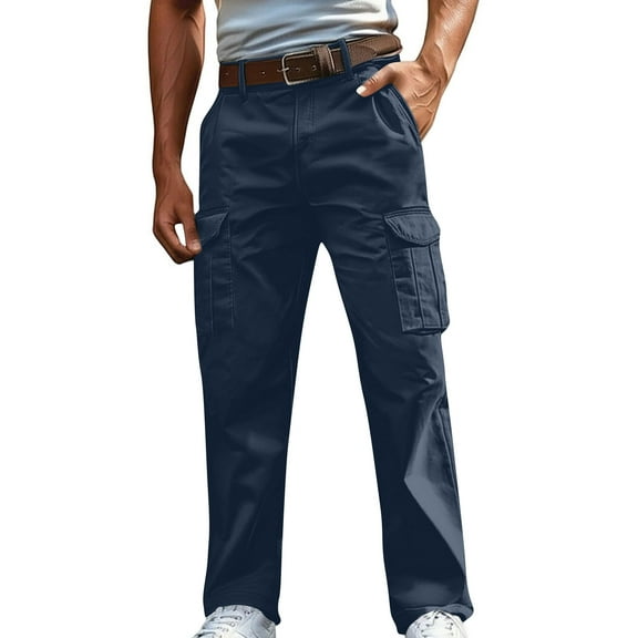 GuangCheng Mens Cargo Work Pants,Multi Pockets,Belt Loops,Durability,Casual Utility Trousers,Navy,Size 4XL