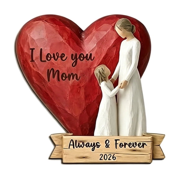 HHGBAD Heartfelt Mom's Day Wooden Ornament, Engraved Grateful Messages, Ideal for Home Decor, Perfect Gift for Mothers and Grandmothers, Red