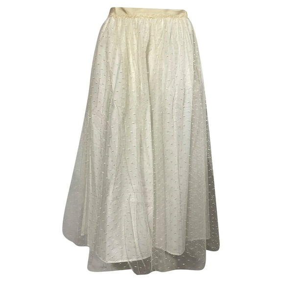 Pre-Owned RED Valentino Swiss Dot Midi Tulle Skirt in Cream Polyester