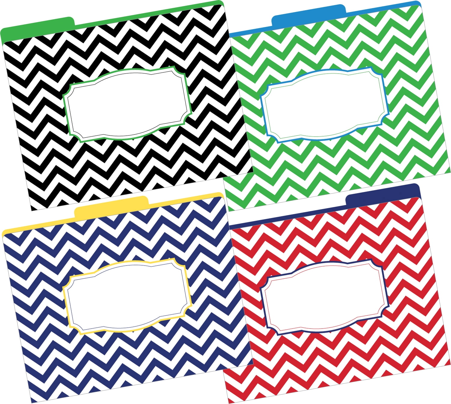 Barker Creek 12 File Folders 30 Peel & Stick Pockets Set - Chevron Nautical (BC3590)