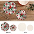 thumbnail image 3 of SKYSONIC 2 pcs Buffalo Plaids Cardinal Bird Pot Holders Trivets, Heat Resistant Trivets,Holly Poinsettia Flower Cotton Thread Weave Mats for Hot Pads Pans Pot Bowl Teapot, 3 of 7
