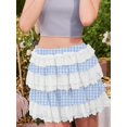 Blue And White Womens Summer Mini Tiered Skirt With Lace Ruffles And — free download
