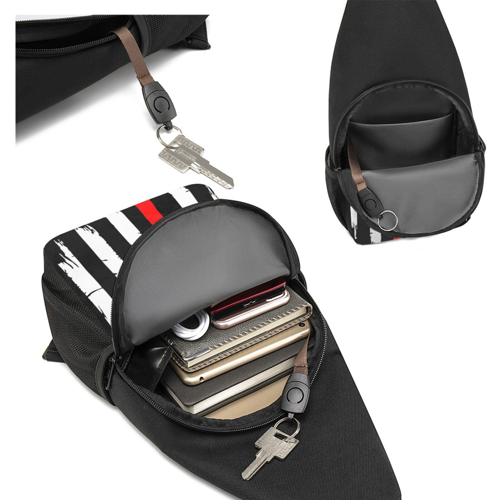 Xecao's Firefighters USA Flag Print Sling Bag: A Versatile Chest, Shoulder, and Crossbody Backpack for Casual Days Out, Perfect for Both Men and Women