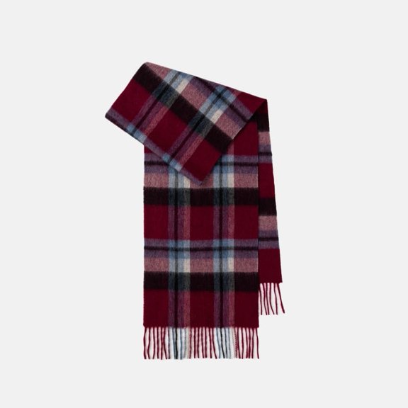 Classic British Plaid Wool Scarf - 100% Pure Wool Tartan Wrap with Fringe, Warm Unisex Winter Scarf for Men and Women,180*30,red