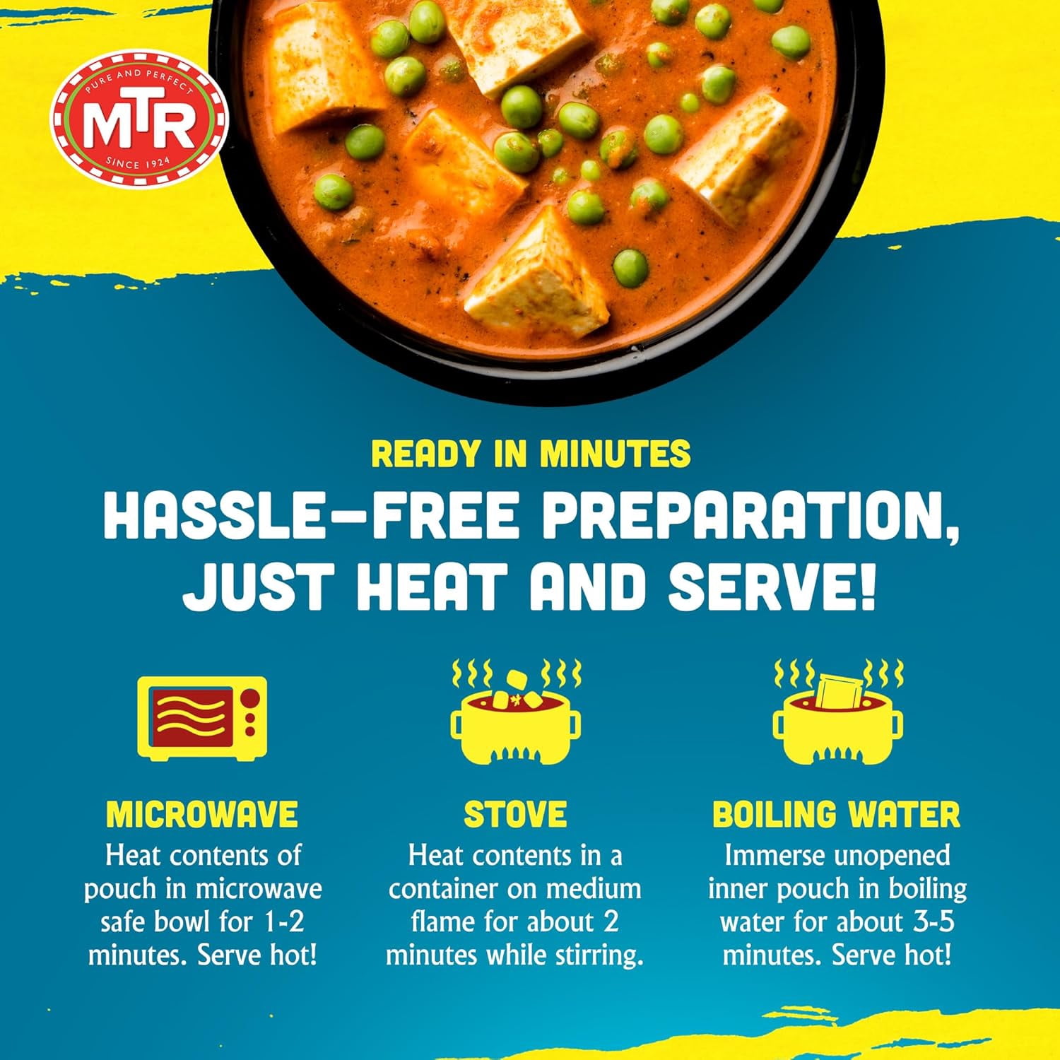 MTR Mutter Paneer - Spiced Green Peas & Cottage Cheese in Gravy - Tasty Indian Meal with No Added Preservatives - A Quick Meal Suitable for Vegetarians, Ready in Minutes! (300g, Pack of 6)