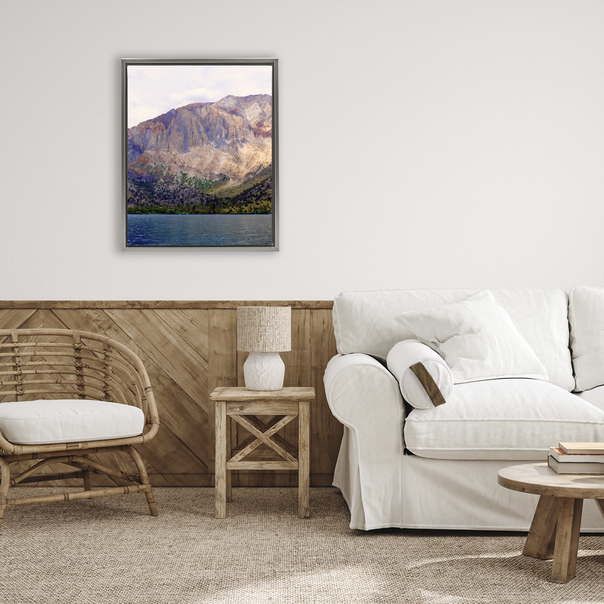 Stupell Industries Serene Lake Beneath Mountains Gray Framed Floater Canvas Wall Art, design by Gemma Bardot