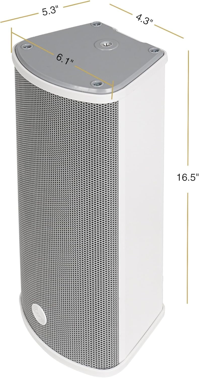 Sound Town Commercial Restaurant Bluetooth Amplifier + Column Speaker Set, with One 6-Zone 70V/100V Amplifier with Bluetooth, 4 x All-Weather Dual 5-Inch Column Speakers, Grey (PAC180X4CL25G)