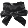 thumbnail image 1 of Wrap Around Self Tie Faux Leather Obi Cinturón de cintura Banda Negro 2.1M para dama, 1 of 2