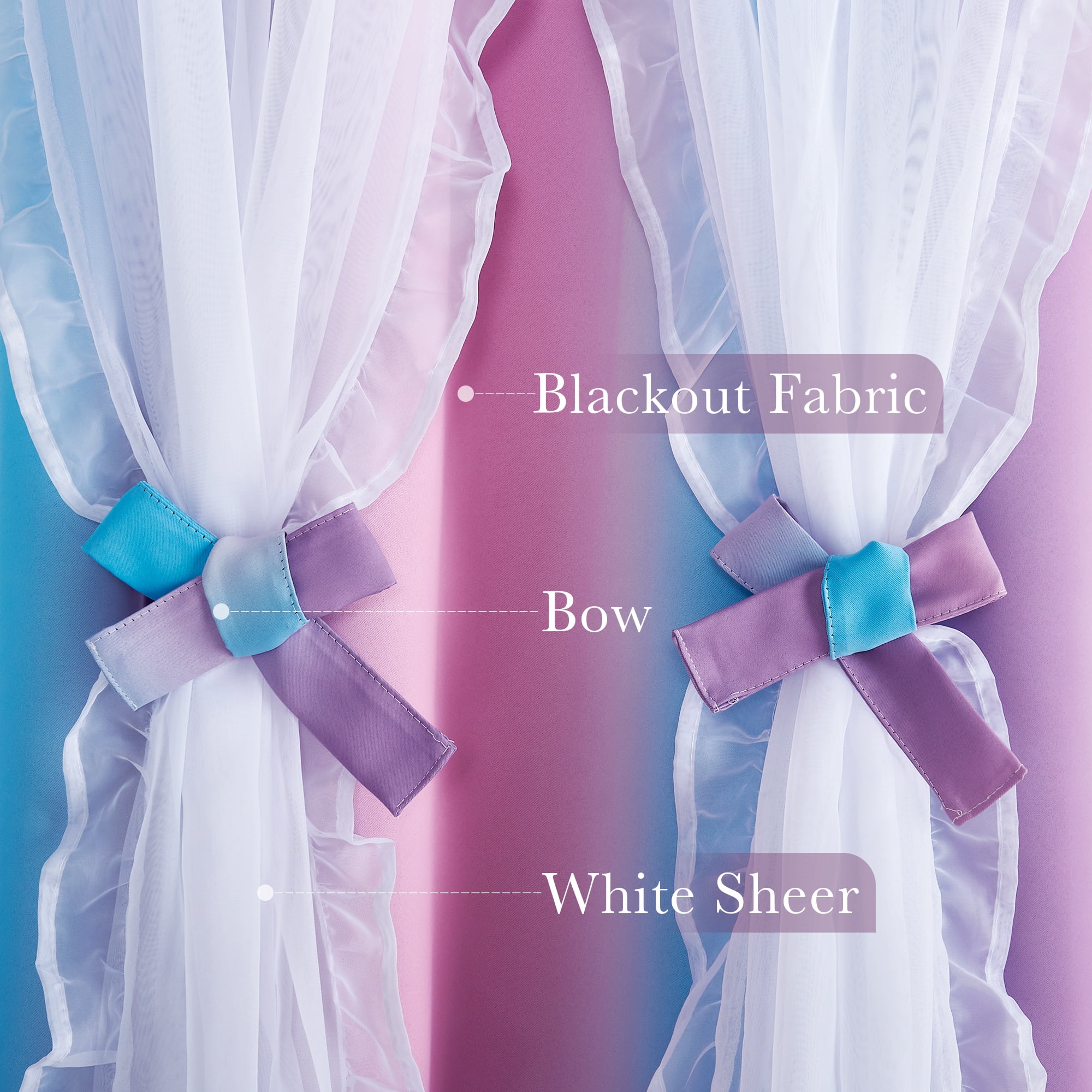 NICETOWN Double Layer Curtain for Girls Bedroom Colorful Rainbow Design Room Darkening Grommet Modern Drapes, Ombre Pink/Blue/Purple, 2 Panels, W52 x L84