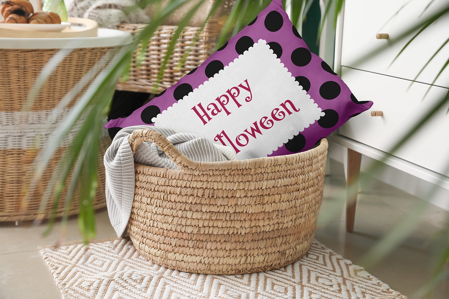 20" x 14" Simply Daisy Halloween Happy Halloween Dots Polyester Indoor/Outdoor Pillow, Orchid Qty 1