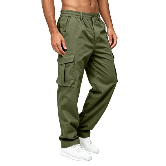 Resicozy Baggy Wide Leg Cargo Sweatpants for Men Elastic Waist Relaxed Fit Lightweight with Pockets Army Green M