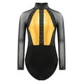 thumbnail image 5 of Doomiva Kids Girls Long Sleeve Sparkly Gymnastics Leotard Dance Unitard Tumbling Bodysuit with Shorts Set Gold&Black 12, 5 of 7