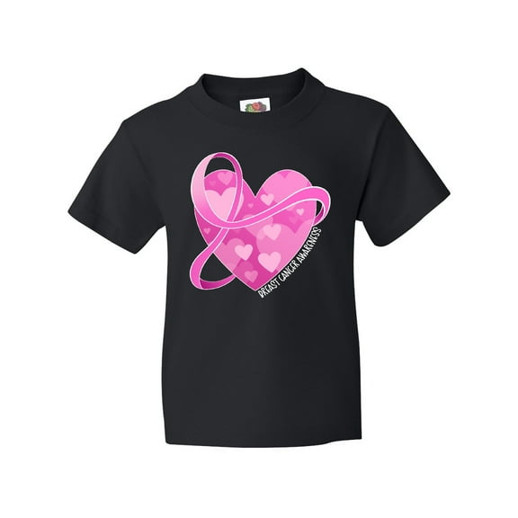 Inktastic Breast Cancer Awareness Pink Ribbon Around Heart Youth T-Shirt